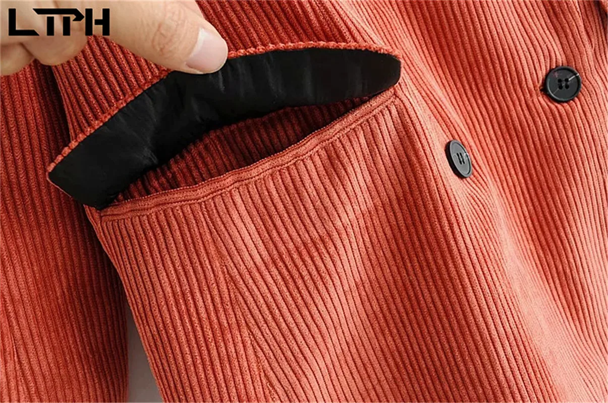 LTPH-Chaqueta de pana vintage para mujer, blazer con Bolsillos y doble botonadura, informal, combina con todo, para primavera, 2021