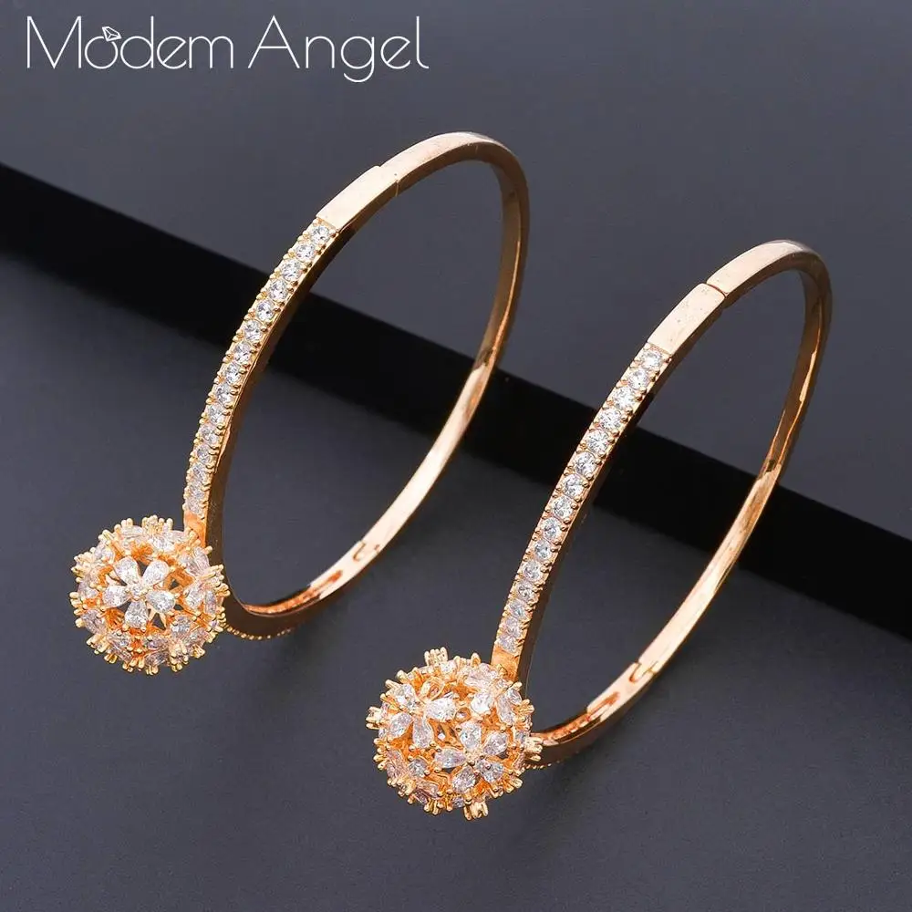ModemAngel Luxury Round Ball bangle AAA zircon micro pave hand bracelet For Women Wedding setting | Украшения и аксессуары
