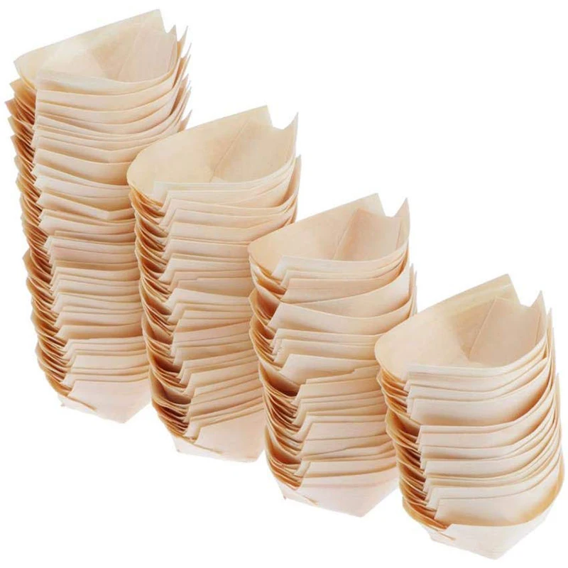 

Promotion - Party Wedding Supplies, 130mm Disposable Sushi/Salad/Dessert Bowl Natural Pine Wood Serving Boat, 50/Pack