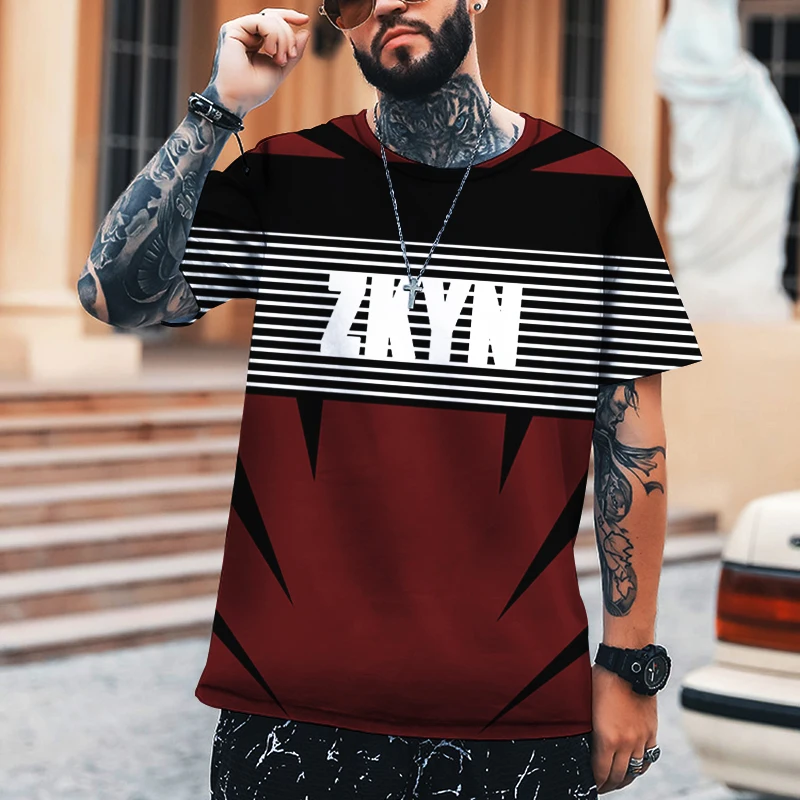 

ZKYN Summer New Design Men's Shirt Super Large Size Fashion Printing Sports Casual Loose Breathable Men's Short Sleeve O-neck