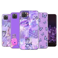 for honor 50 se v30 30i 30s 30 20s 20e 20 v20 pro 5g plus lite transparent phone case purple flower butterfly soft tpu cover
