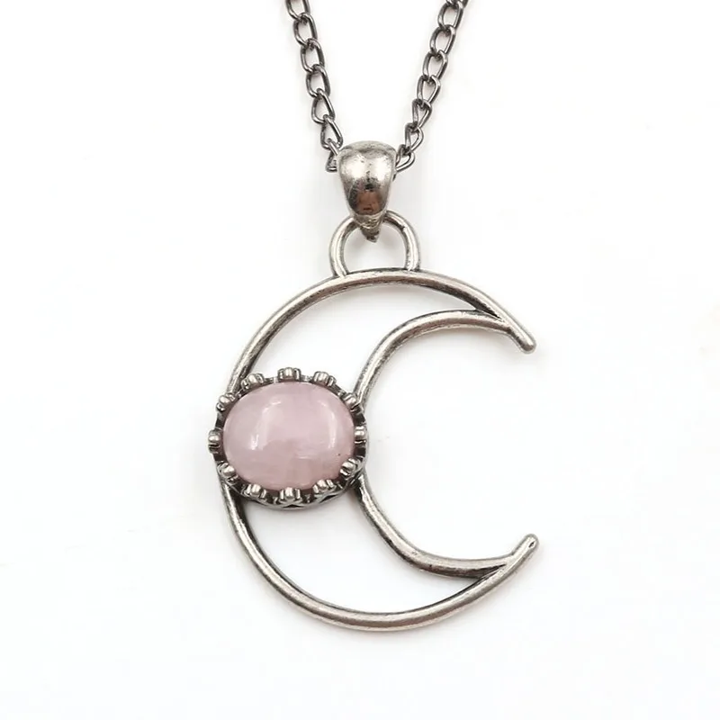 Ретро натуральный камень черный полумесяц луна ожерелье кулон Фиолетовый