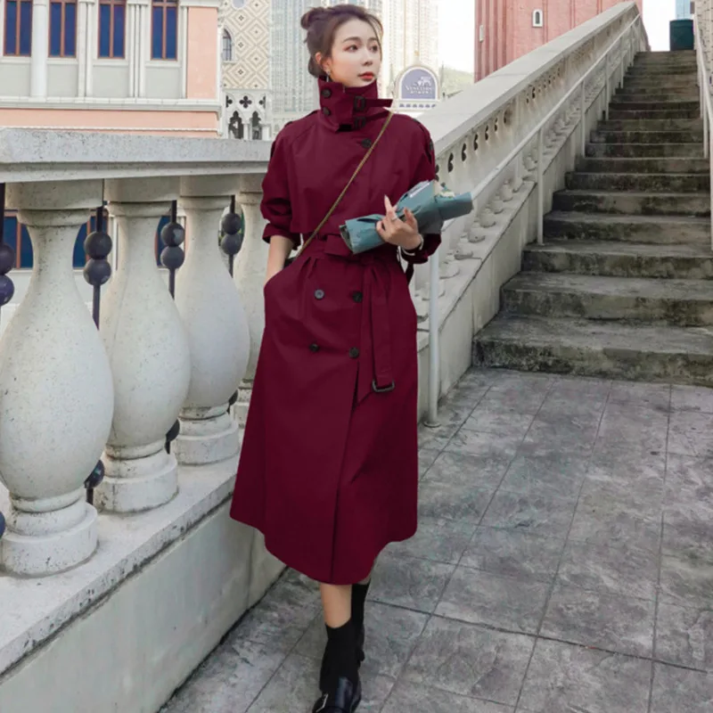 

Женская ветровка с расклешенной талией, разноцветная универсальная ветровка средней и икры с воротником-стойкой, E18, осень 2021