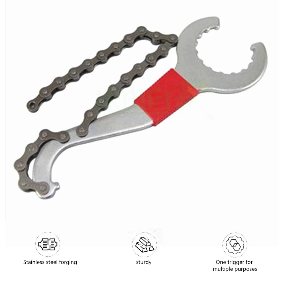 

3 In 1 Bike Chain Whip Bottom Bracket Freewheel Wrench Repair Remover Tool Chain Disassembly Wrench Bike Repair Tool