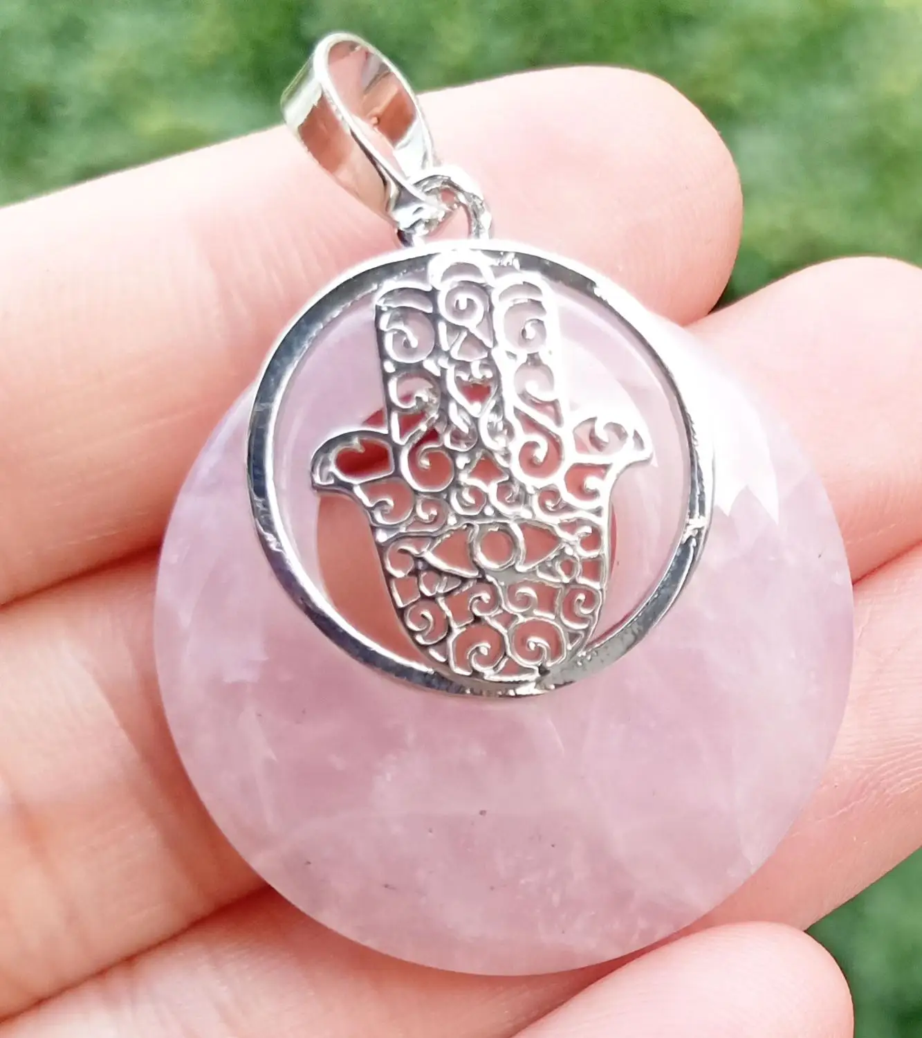 Розовый кварц Йога Хамса подвеска в форме руки драгоценные камни пончик энергии