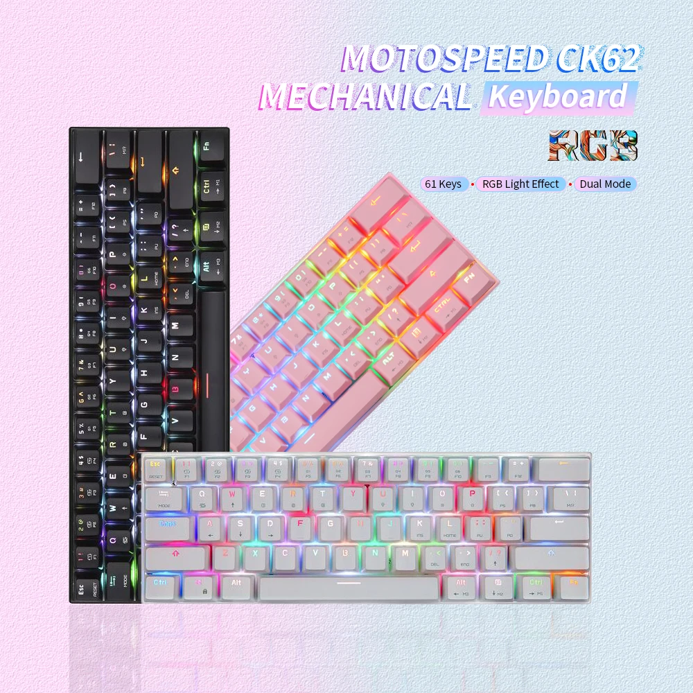 

Motospeed CK62 61 Keys USB BT Dual Mode Mechanical Keyboard with RGB light effects Gaming Keyboard for pc laptop computer