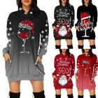 Рождественское платье, модные женские платья XXXL с длинным рукавом для женщин, праздничное Повседневное платье-пуловер мини с капюшоном и блестками 5XL
