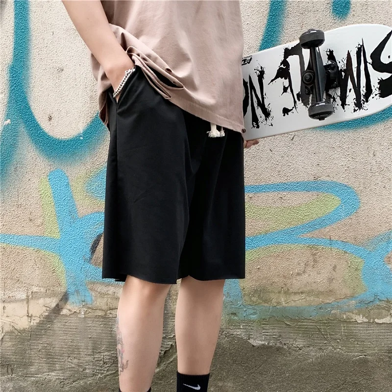 

2021 Summer Hong Kong Style Solid Color Shorts Men's Korean-Style Trendy Student Loose Casual Drawstring Sports BF Sweatpants