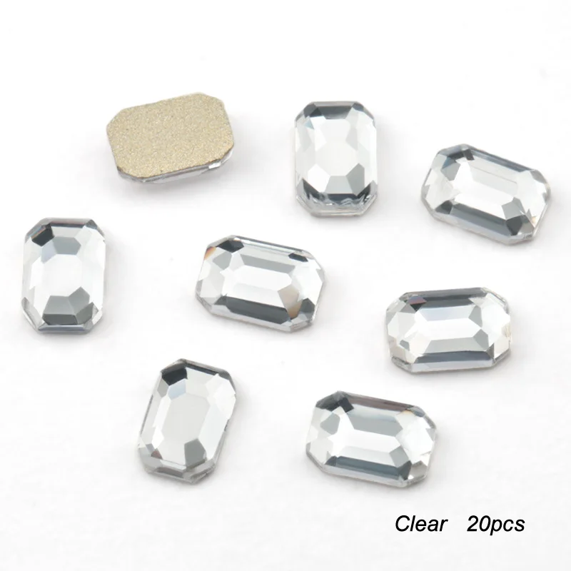 20 pcs Nail Art Rhinestones Flat Back Rectangle Shape Glass Crystal stone For 3D Nail Design Art Rhinestones Decorations - Цвет: clear