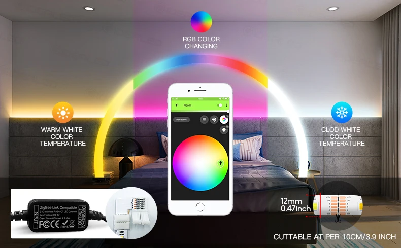 Умный zigbee контроллер RGBWW mini Smart 5 В usb rgb+ cct компьютерный ТВ светодиодный свет с zigbee hub echo
