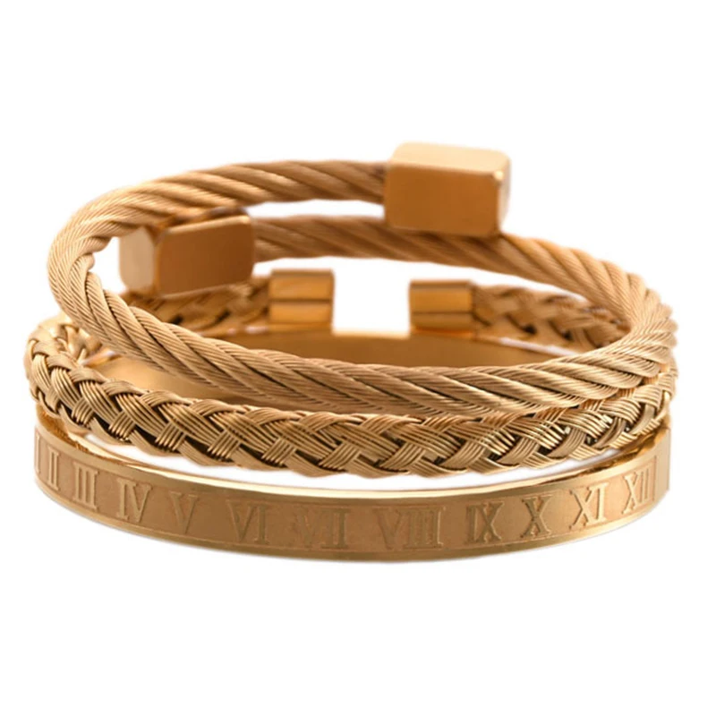 

Royal luxury stainless steel bangle 3pcs/set mens roman bracelet men bracelets jewellery for pulsera hombre armband accessories