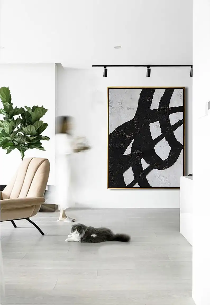 

Large Canvas Painting Vrtical Modern Art Minimal Painting Canvas Wall Art Painting Black White Brown Modern Home Decor Wall Art