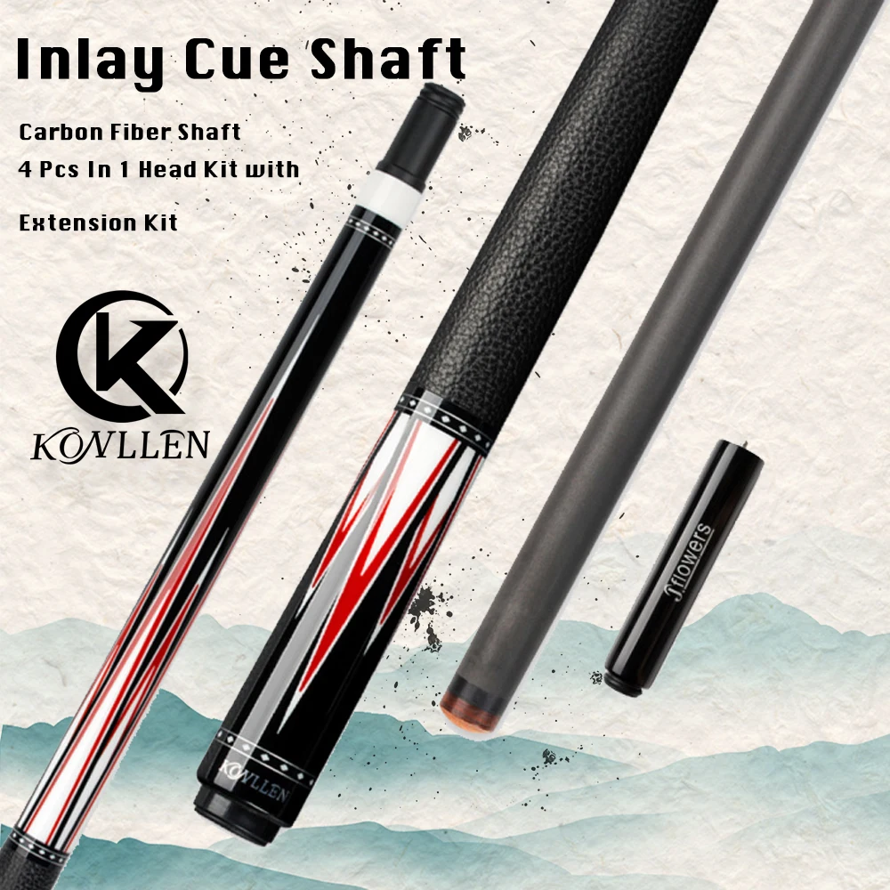 

KONLLEN Billiard Cue Stick Carbon Fiber Shaft 13mm Tip Inlay Pool Cue Stick 4 Pieces In 1 Butt Kit with Extension Technolog Kit