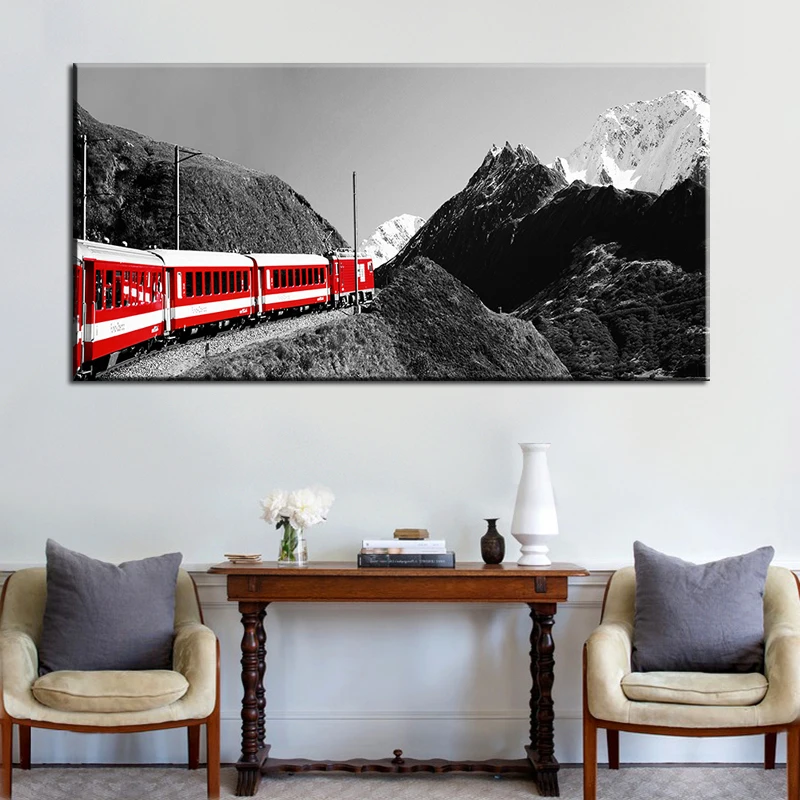 

60x120cm-Red Train Landscape Canvas Print Posters and Prints Canvas Painting for Living Room Wall Art Painting Cuadros Decor