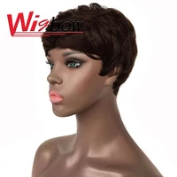 short wig with bangs 100 humain hair pixie cut wig brazilian hair straight wig for women black brown full machine made wig