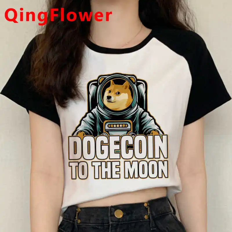 

Одежда Dogecoin to the Moon, летний топ для мужчин, кавайная уличная одежда в стиле Харадзюку, 2021, tumblr, топы, футболки с графическим рисунком, женские к...