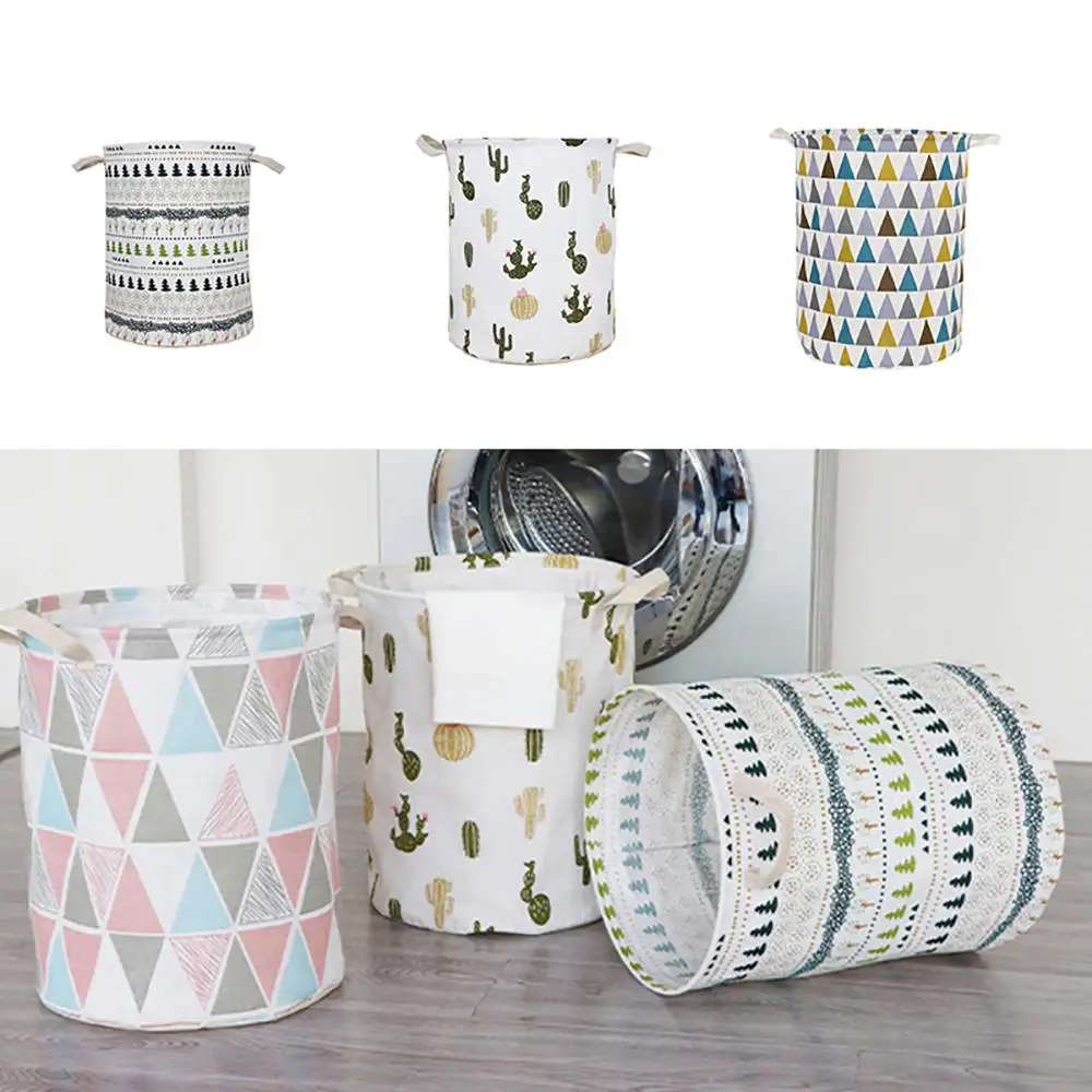 

Folding Cotton Linen Fabric Clothes Basket Large Waterproof Storage Basket Toy Storage Bucket Laundry Basket Accessories
