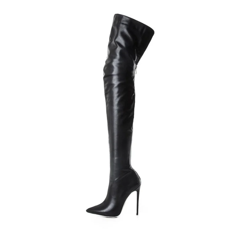 

2020 new pointed stiletto shoes red white blue patent leather women's boots back zipper knee high boots size 48