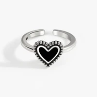 kofsac trendy black love heart female ring glamorous 925 sterling silver rings jewelry anniversary open size finger gift women