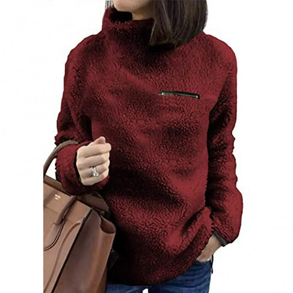 

Женский свитшот с длинным рукавом и высоким воротником, с карманами