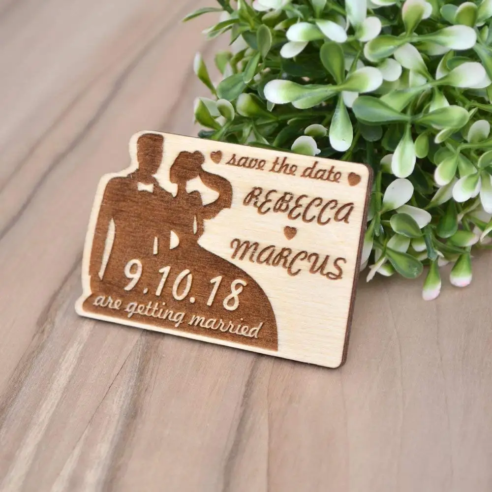 Деревенский деревянный магнит срез свадебные приглашения персонализированная