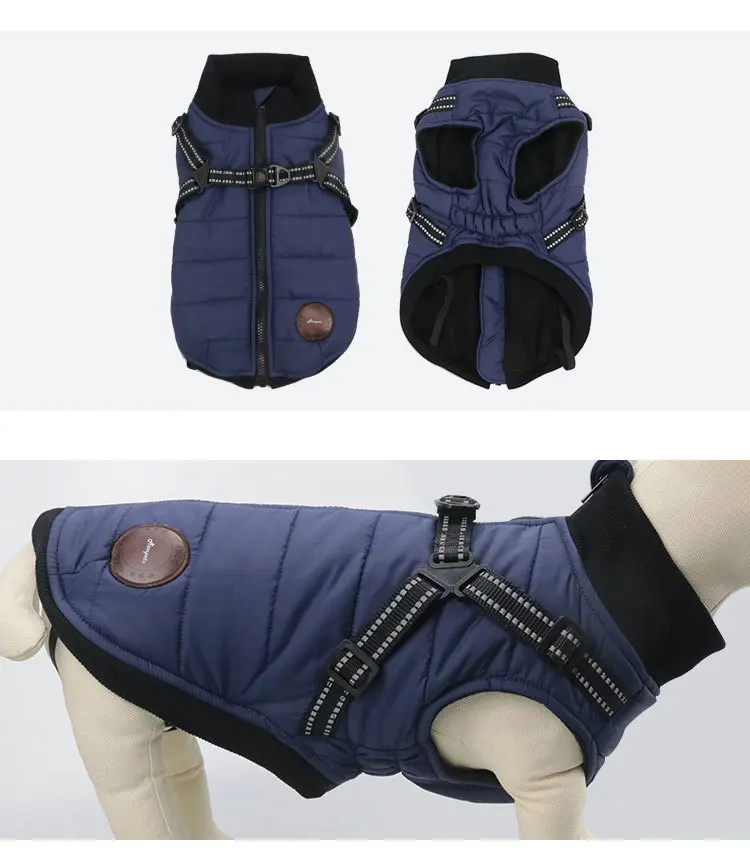 Зимняя одежда для собак теплая водонепроницаемая куртка на бретельках пальто