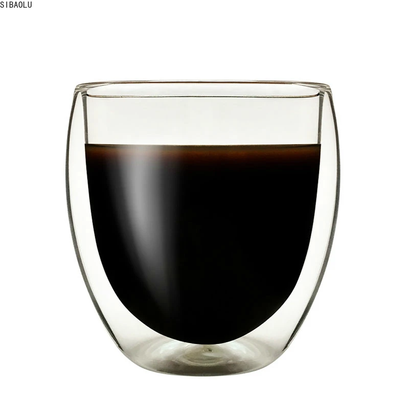 Двойная кофейная чашка в форме яйца прозрачная стеклянная 250 мл термостойкая из