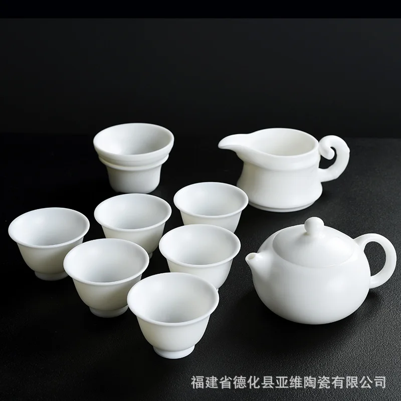 

Plain roasted mutton fat jade white porcelain tea set simple Chinese office reception Xi Shi teapot tea cup whole set of kungfu