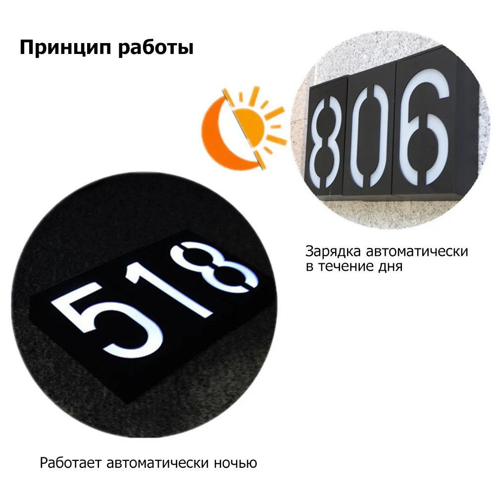 Номер дома Doorplate цифровой солнечный светильник светодиодный номер двери адрес цифры настенное крепление номер для дома с батареей