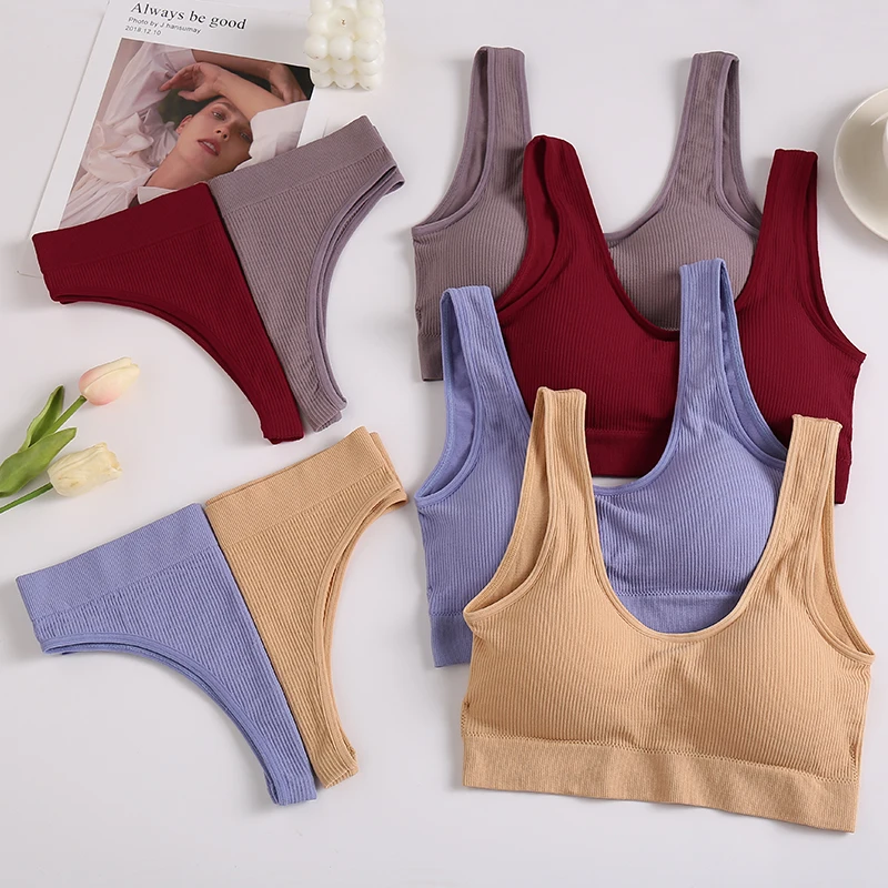 

FINETOO Seamless Women Underwear Set Tops Set Panties Women Wireless Lingerie Suit Padded Bras S-XL Backless Bralette Lingeries