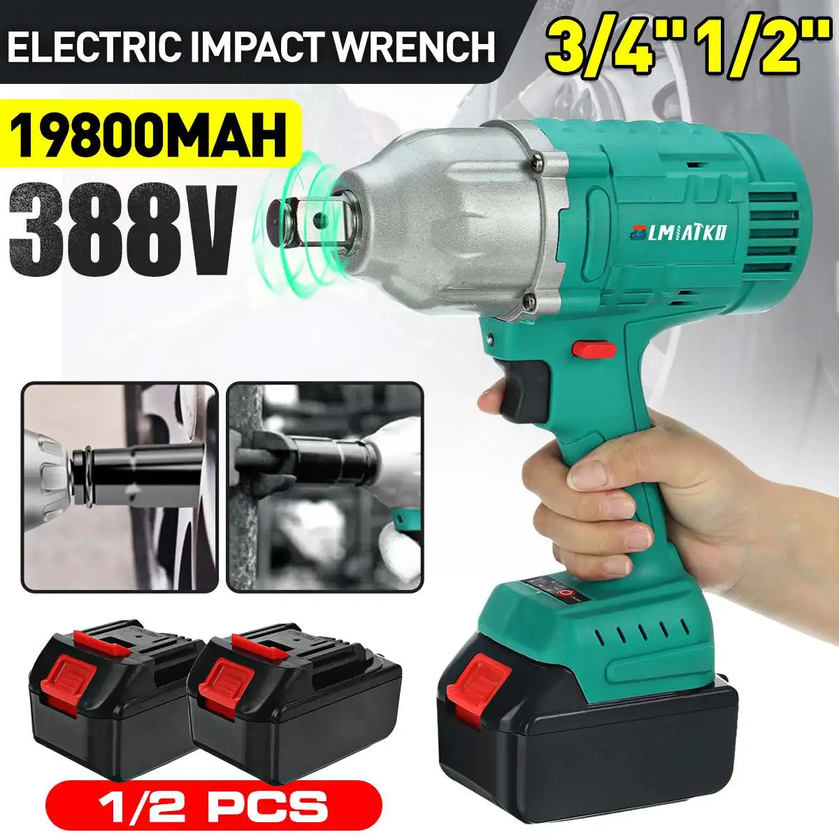 

BLMIATKO 388vf 1900NM Brushless Cordless Electric Impact Wrench 19800Amh Li Battery 3/4 inch Power Tool For Makita 18V Battery