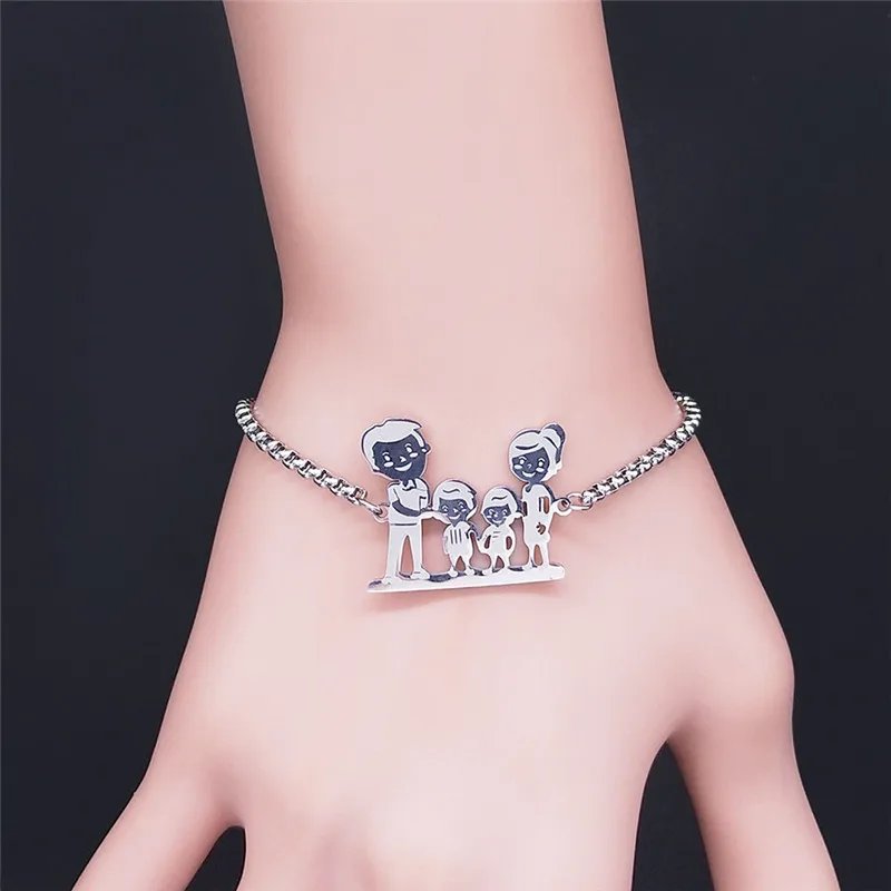 

Family Mom Dad and Two Son Stainless Steel Bracelet Women Silver Color Chain Bracelets Jewelry pulceras para mujer moda BXS01