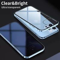 2022 new anti peep privacy metal magnetic tempered glass phone case for iphone 12 11 pro xr xs max x magnet protective cover