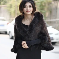 new fashion women real natural mink fur knitted shawl fox fur collar fur vest winter cape