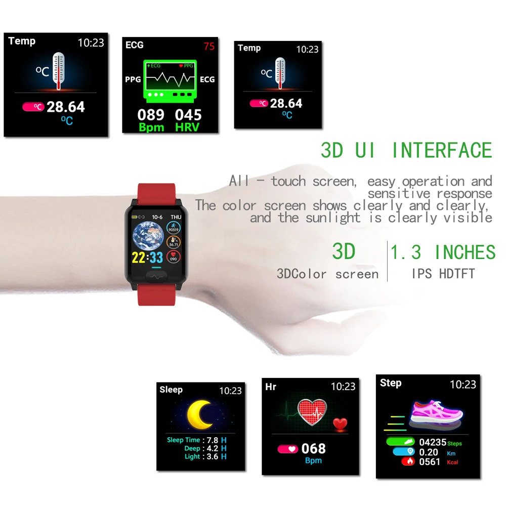 ecg ppg smart watch 2020 for men women watches android ios smartwatch e04s blood pressure temperature pedometer bracelet smart free global shipping