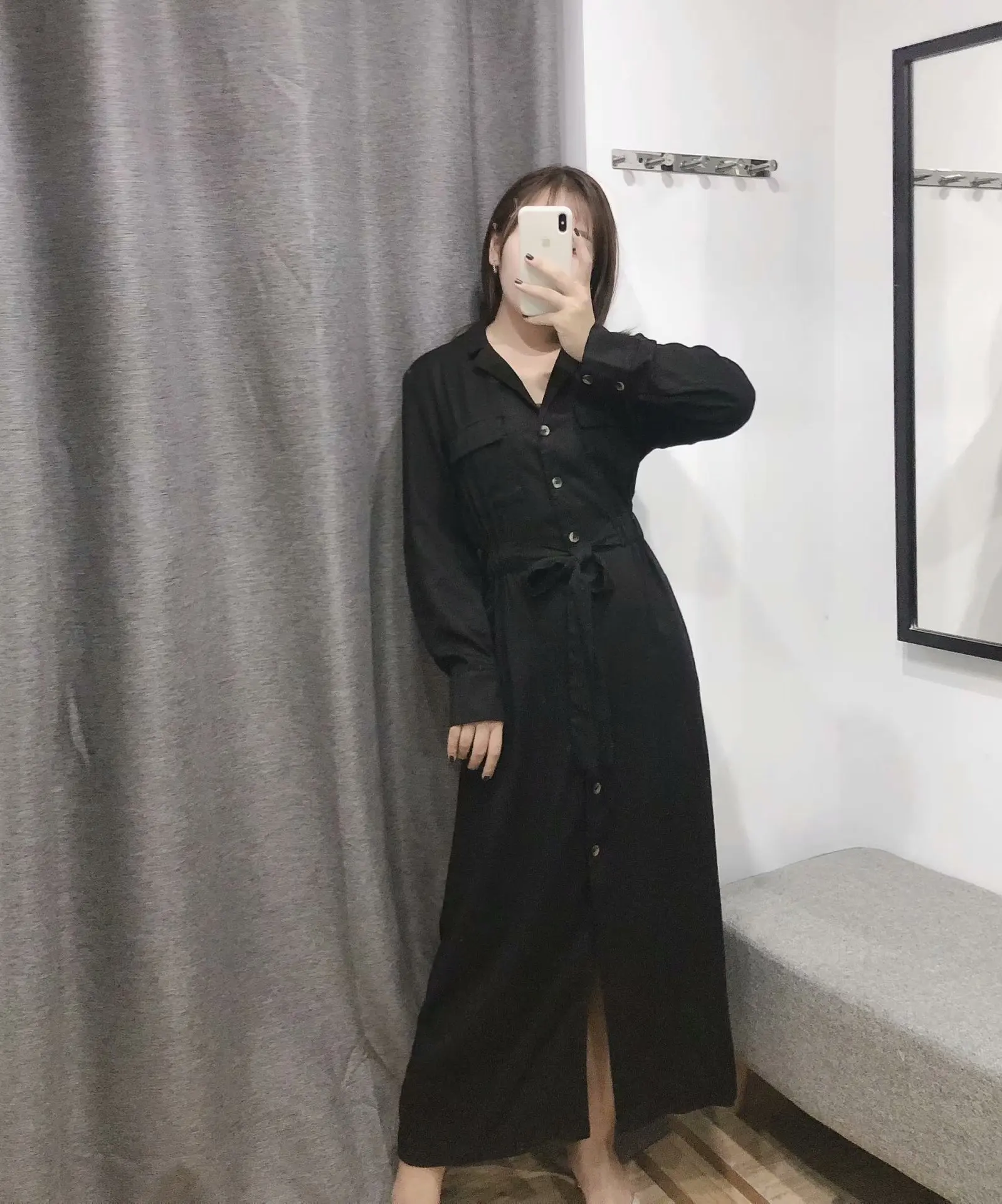 2019 new winter women long-sleeved shirt pocket decorative collar dress -27 139 |