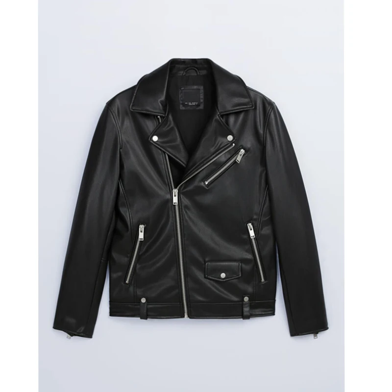Новинка 2021 осенняя мужская черная куртка Za из искусственной кожи модное