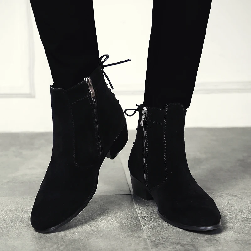 Замшевые Кожаные мужские ботинки Зимние ботильоны модная обувь на молнии