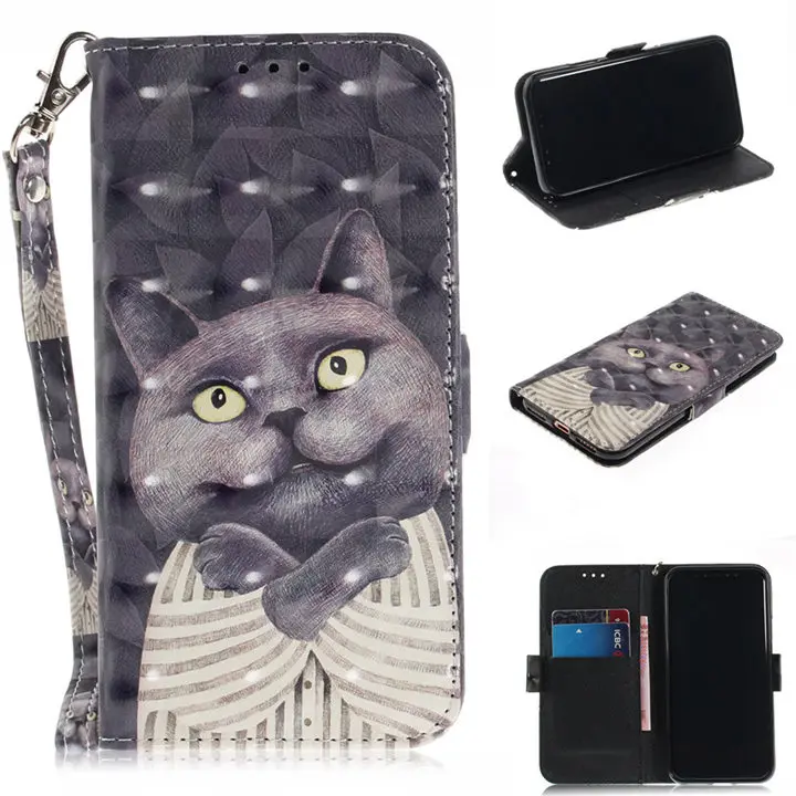 Embrace Cat Чехол-бумажник с 3D узором для iphone 8 7 6 6s Plus X XR XS 11 Pro Max 5 5S se слот для карт PU кожаный чехол-книжка E26Z - Цвет: Embrace Cat