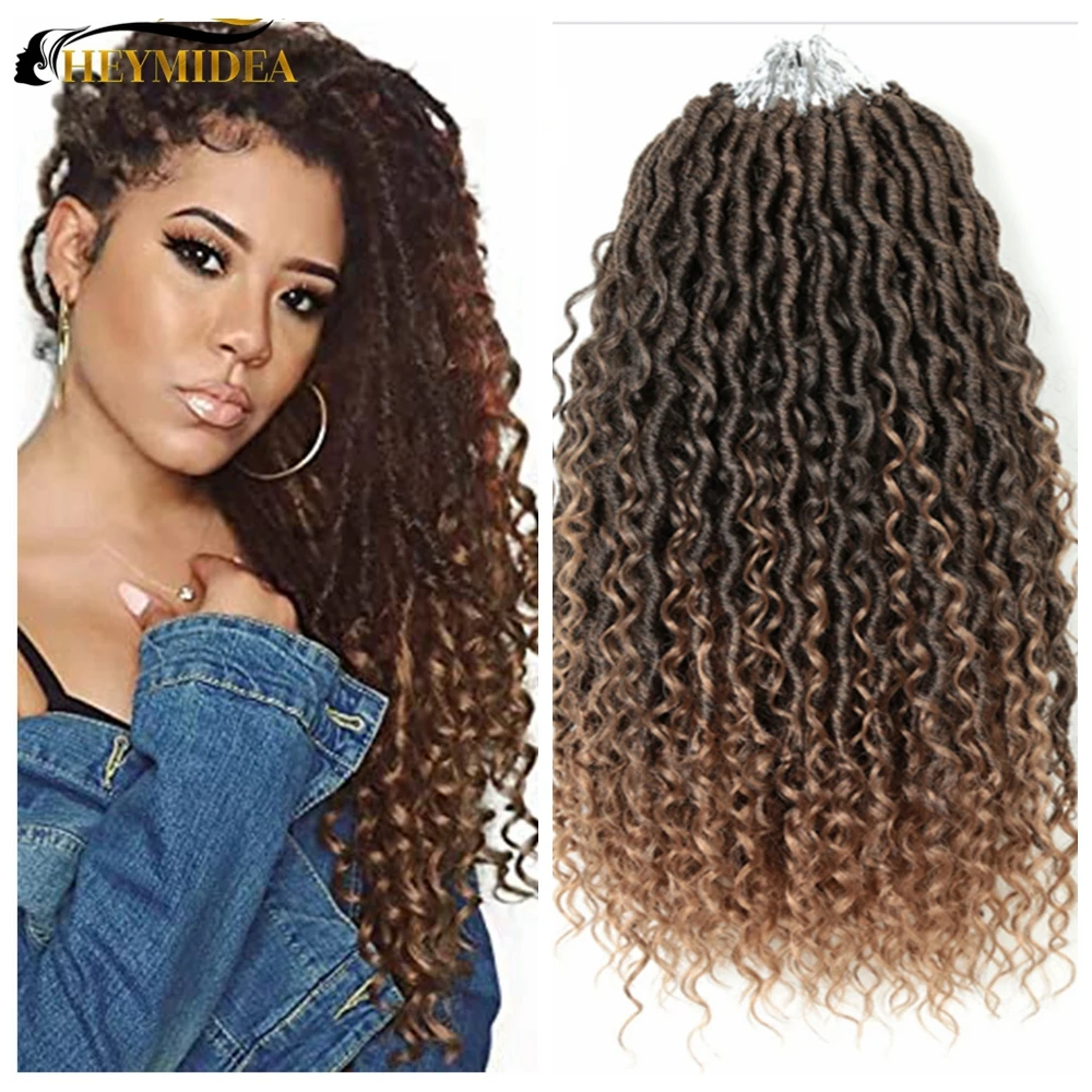

HeyMidea Synthetic Crochet Braids Hair Passion Twist River Goddess Braiding Hair Extension Ombre Brown Faux Locs With Curly Hai