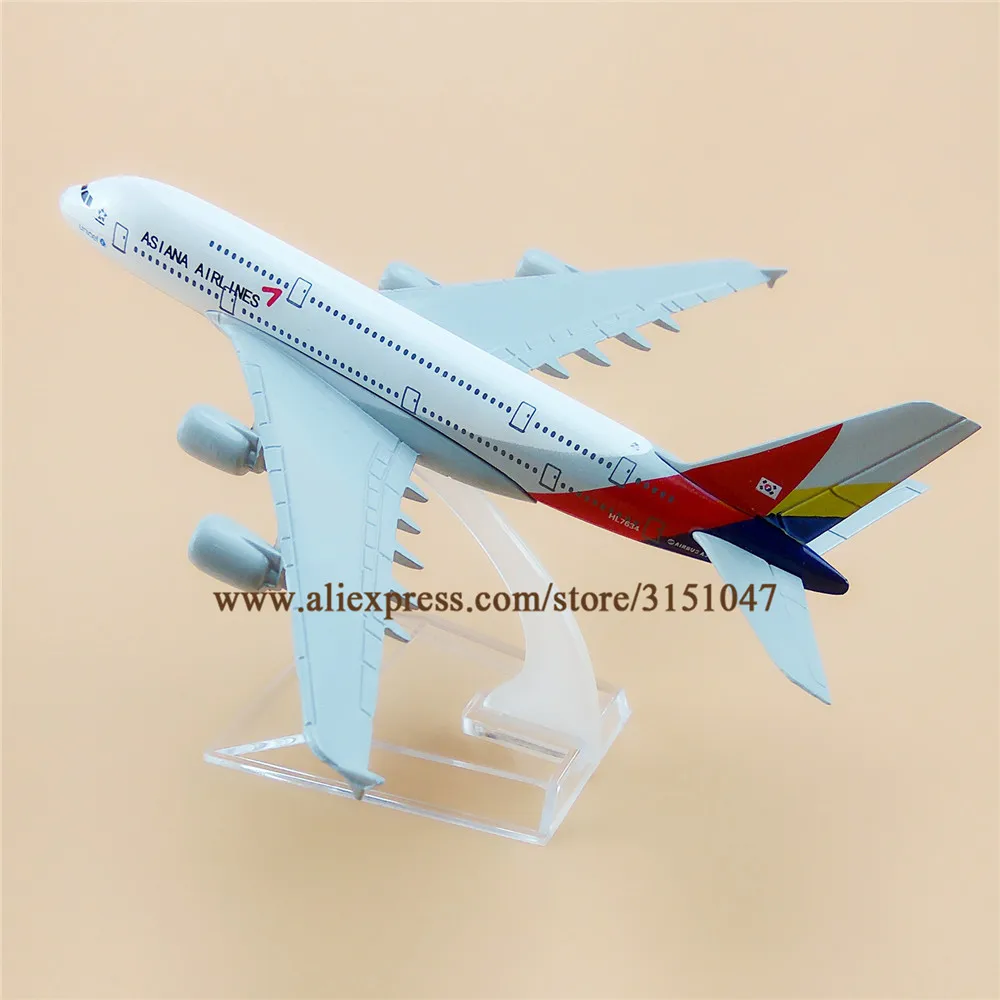 Модель самолета из металлического сплава 16 см авиакомпании Asiana Airlines аэробус 380 A380