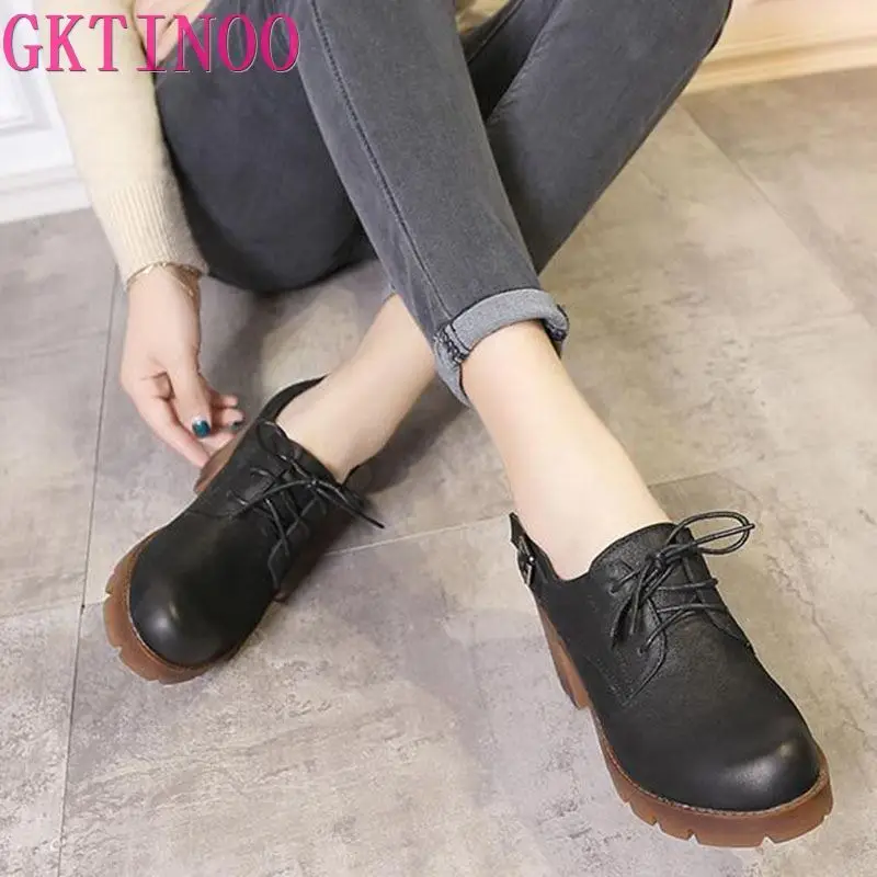 Туфли лодочки женские из натуральной кожи на платформе и толстом высоком каблуке