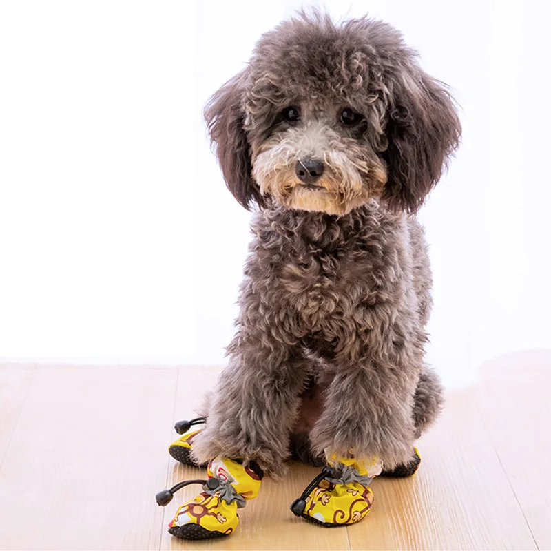 

4pcs Thick Pet Dog Shoes Regular Plus Fleece Winter Anti-slip Snow Rain Boots Warm Footwear for Cats Socks Small Dog Accessories