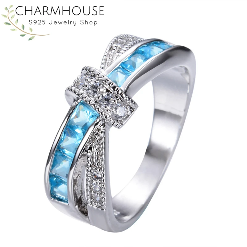 

Charmhouse Pure 925 Silver Rings For Women Cross Zirconia Engagement Ring With Stone Wedding Band Fashion Jewelry Bague Anillo