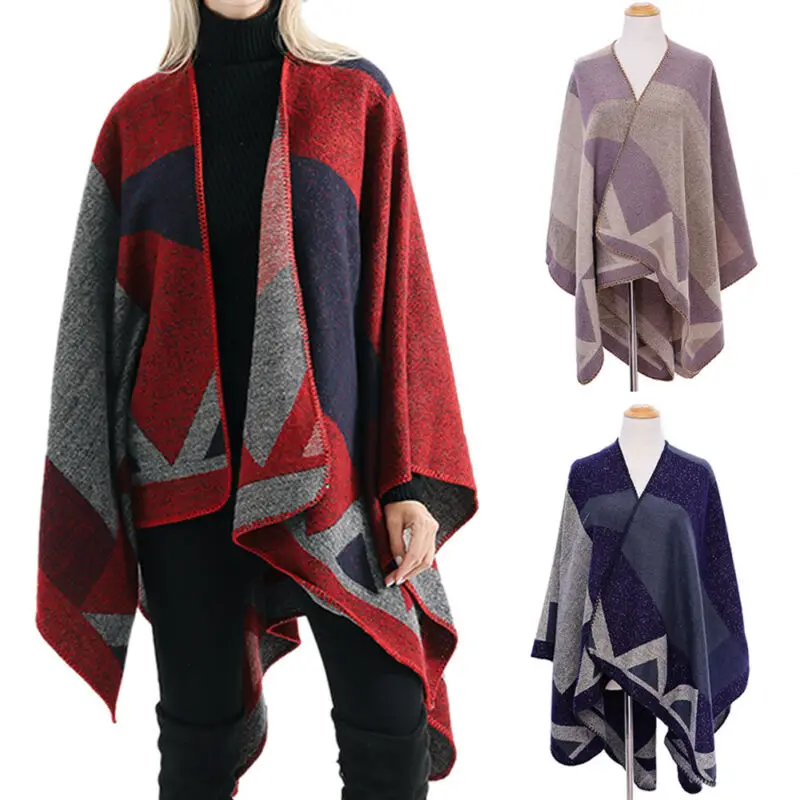 Женский зимний шарф накидка пончо в клетку| |