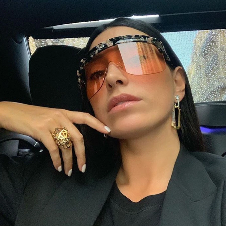 Супер большая оправа без оправы ветрозащитные солнцезащитные очки для женщин 2020