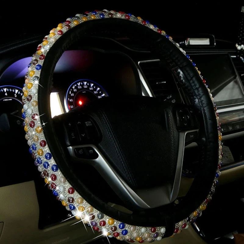 

37.5cm Steering Wheel Cover Colorful Diamond Non-Slip Coprivolante Auto Cubre Volante Auto Car Accessories Interior Universal