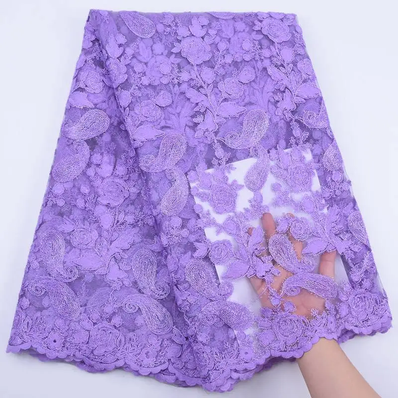 

African Lace Fabric 2019 High Quality Lace White Blue Green Pink Lilac Purple French Tulle Lace Fabric Guipure Lace Dress S1765