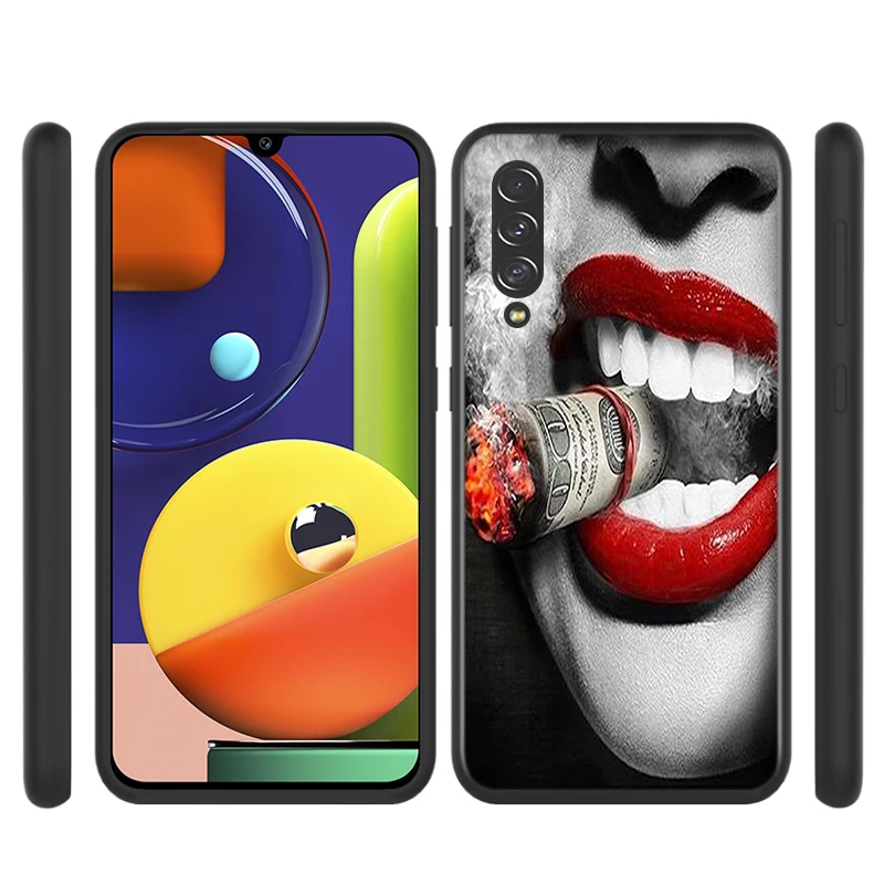 Beauty Red Lips for Samsung Galaxy A90 A80 A70 A60 A50 A40 A30 A20 A10 M60S M40 M31 M30 M21 M20 M10 Black Phone Case
