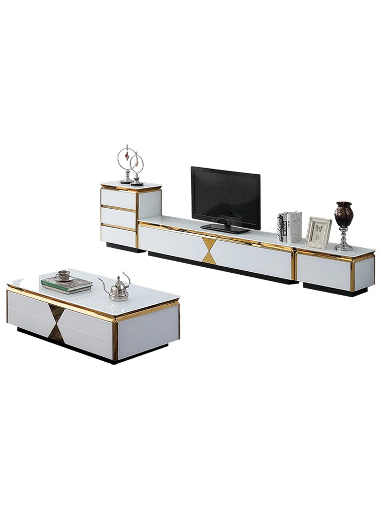 

Чайный столик, черный/белый, для гостиной, телевизионный монитор, подставка из нержавеющей стали mueble stalinite, золотой, + ТВ-столик + кофейный сто...
